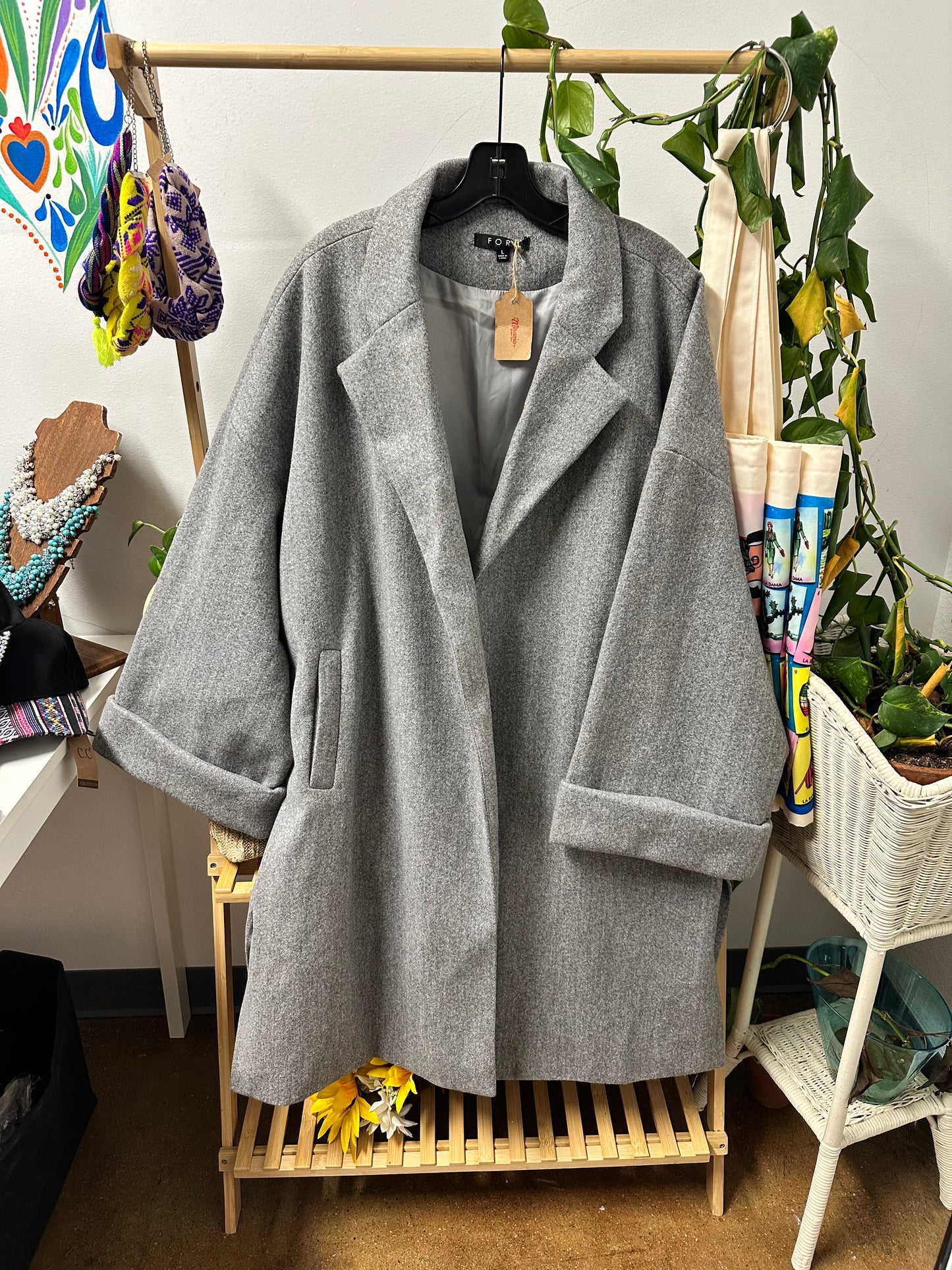 FORE Wide-look Coat with Flared Sleeves in Gray and Black