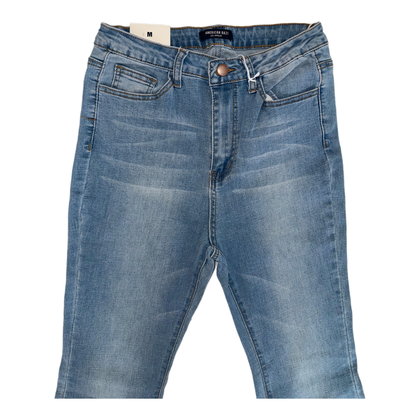 American Bazi High-Waisted Flare Jeans - Women's Light Wash Stretch Denim (Style RJH-2583)