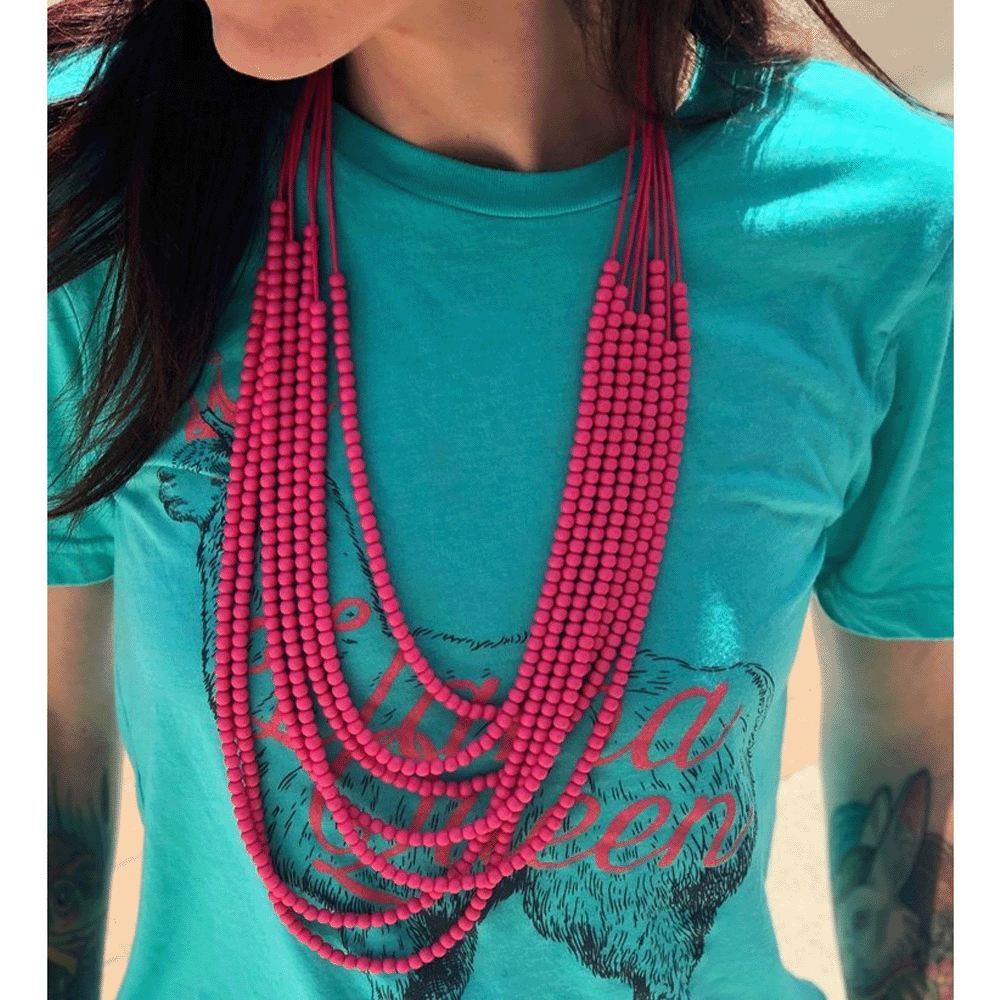 Hot Pink Beaded Strand Necklace