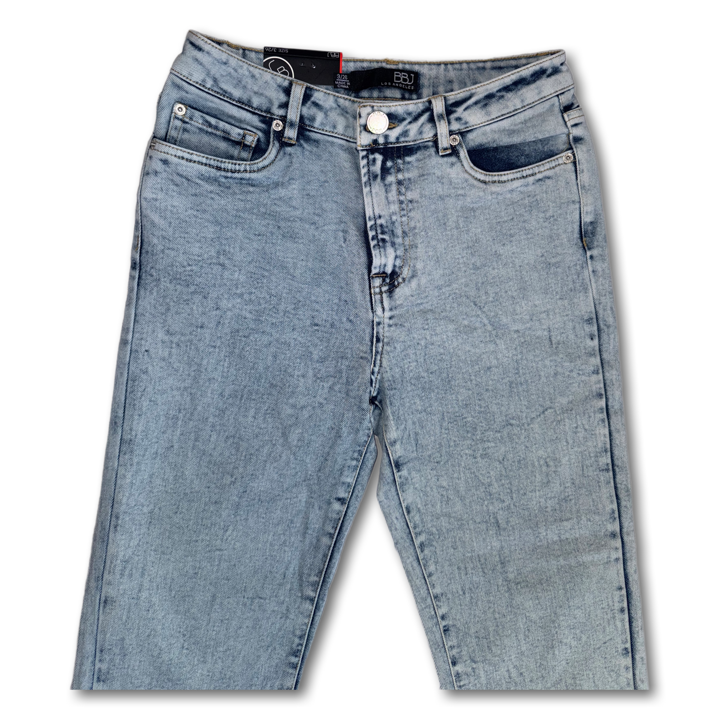 Boom Boom Jeans Los Angeles Women's High Waisted Cropped Mom Jeans - Straight Leg, Medium Stretch, Unique Wash (Style C21759Z)