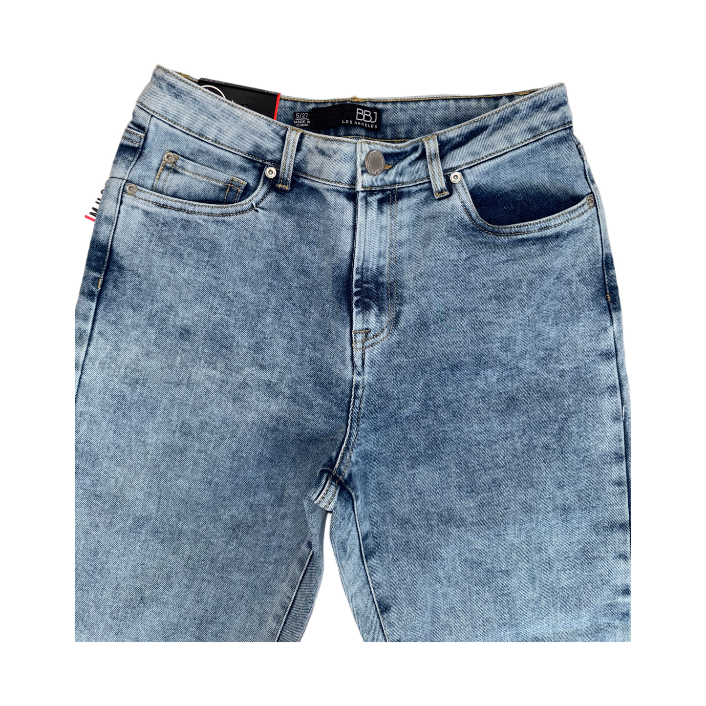 Boom Boom Jeans Los Angeles Women's High Waisted Cropped Mom Jeans - Straight Leg, Medium Stretch, Unique Wash (Style C21759Z)