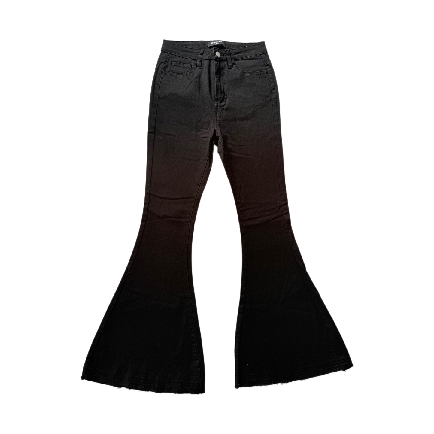American Bazi High Waist Black Flare Jeans with Ripped Hem Detail - Women's Denim (Size Small, Style RJH-2583)