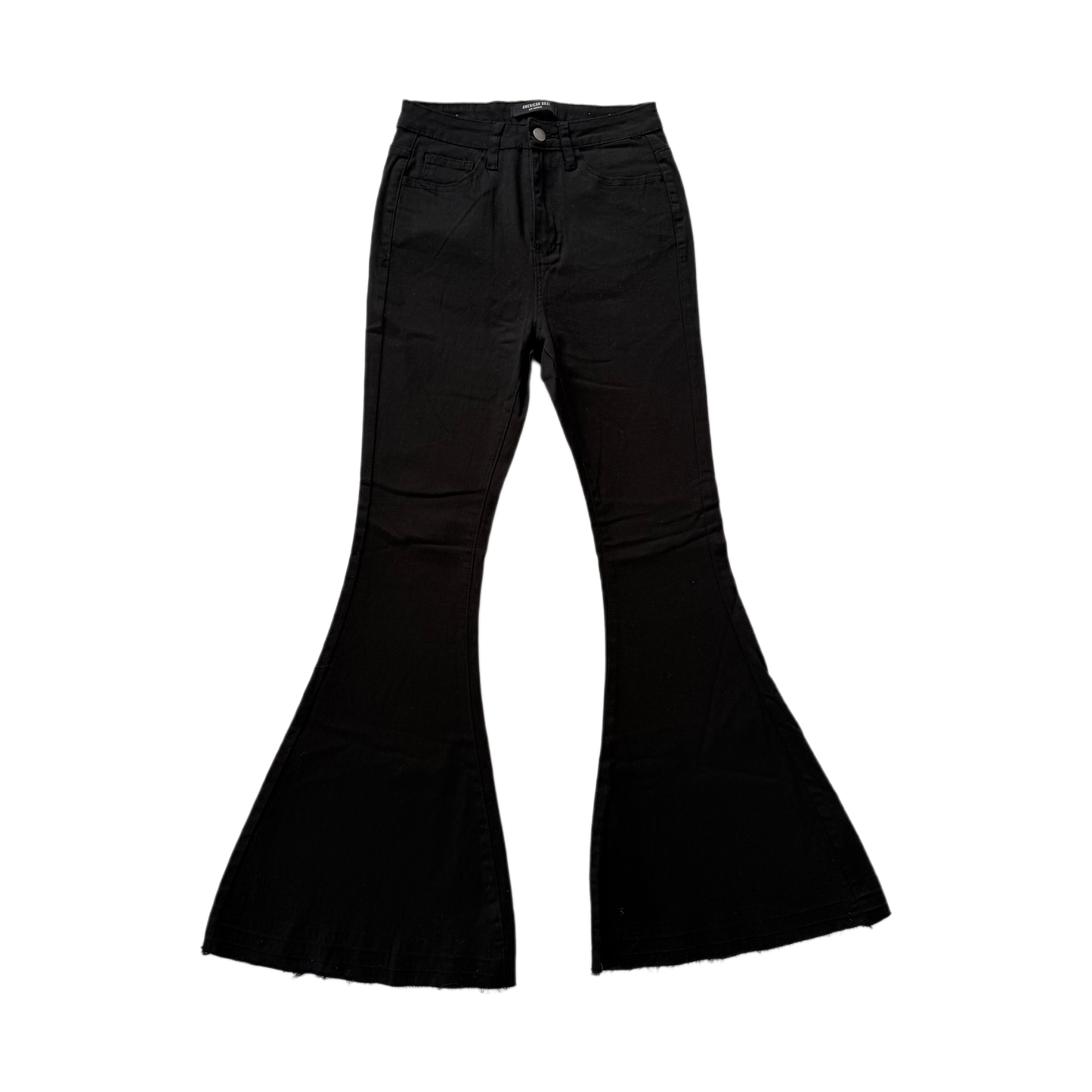 American Bazi High Waist Black Flare Jeans with Ripped Hem Detail - Women's Denim (Size Small, Style RJH-2583)