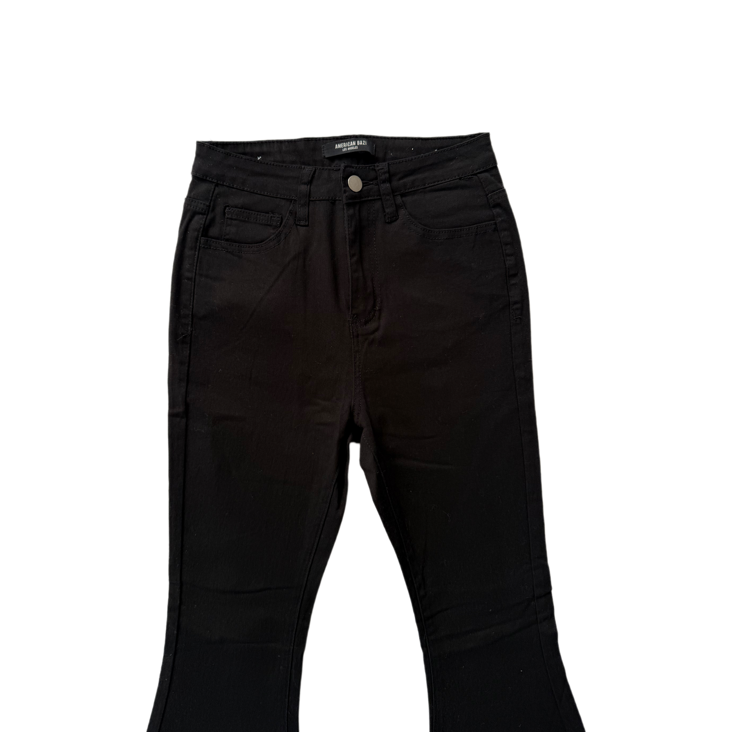 American Bazi High Waist Black Flare Jeans with Ripped Hem Detail - Women's Denim (Size Small, Style RJH-2583)