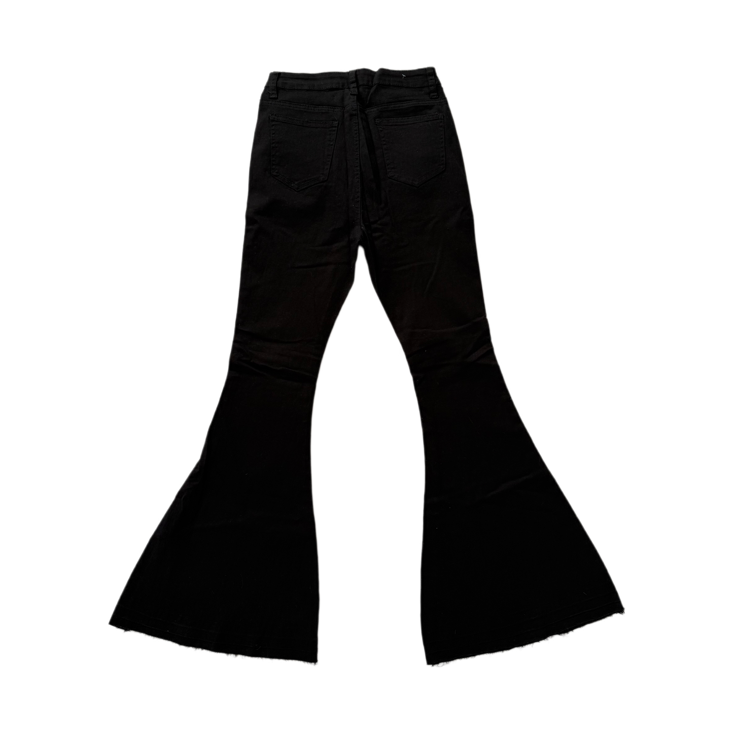 American Bazi High Waist Black Flare Jeans with Ripped Hem Detail - Women's Denim (Size Small, Style RJH-2583)