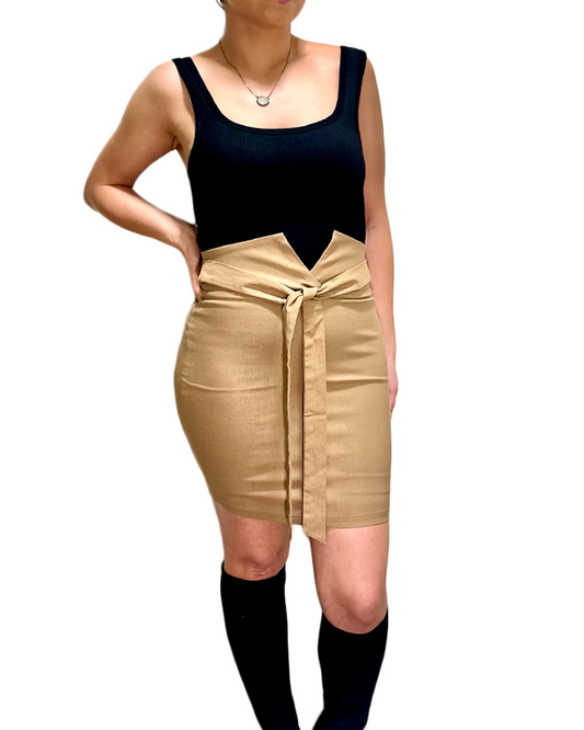 Beige Stretch Skirt with belt detail