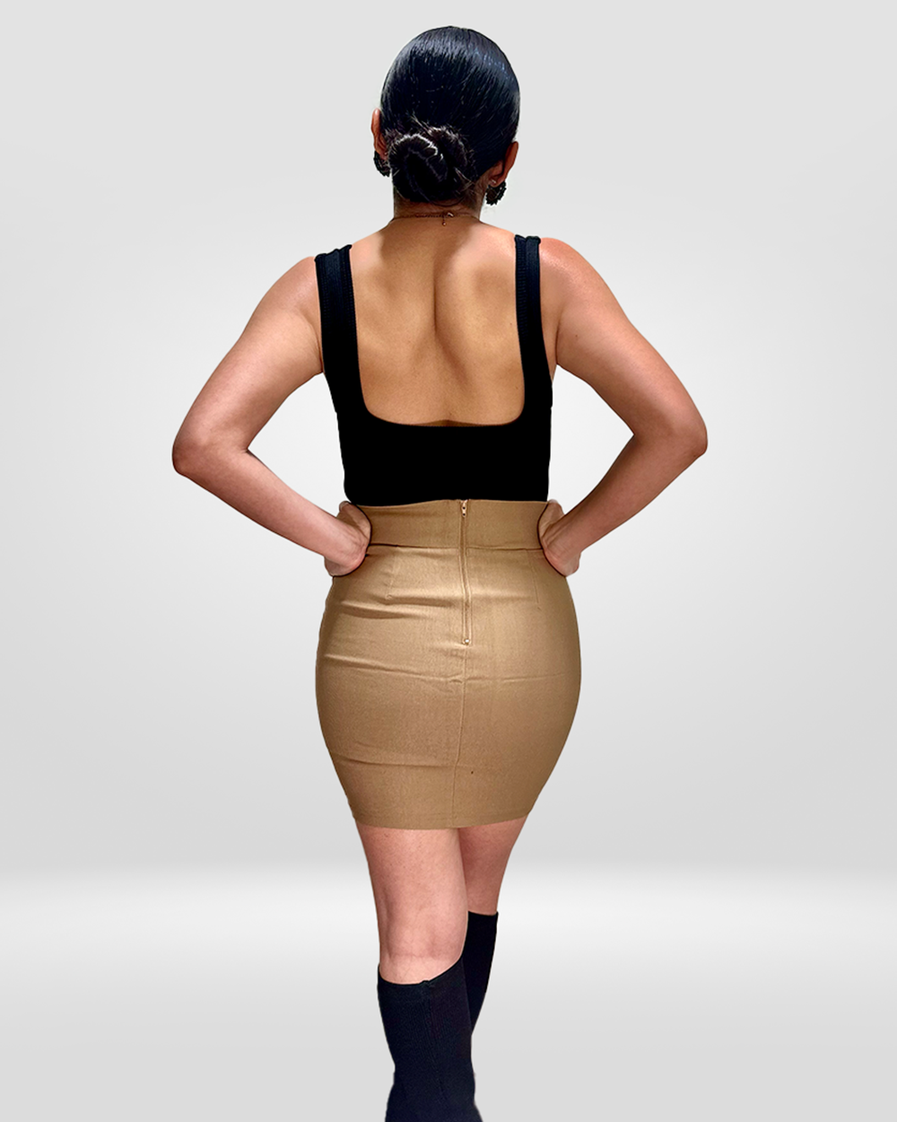 Beige Stretch Skirt with belt detail