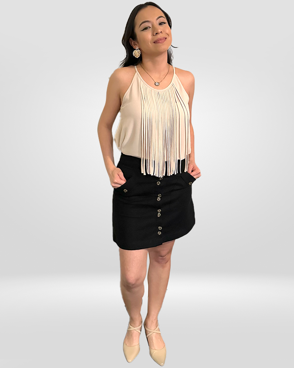 Fringe Beige Top with Racerback Design