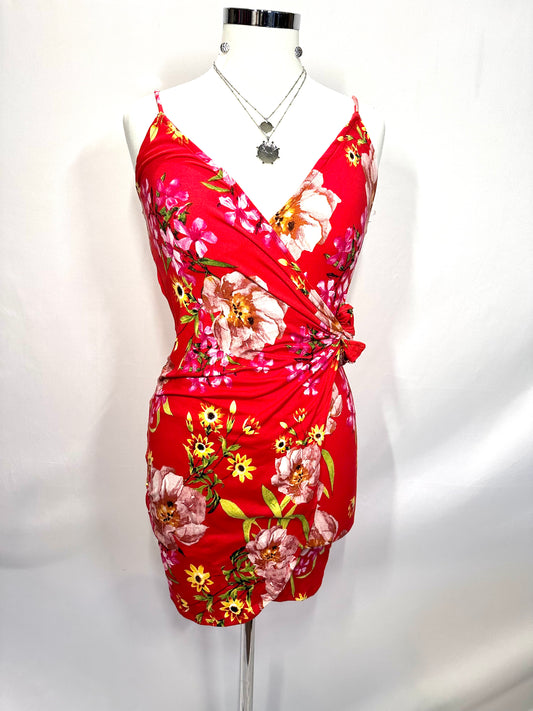 Red Floral Wrap Dress