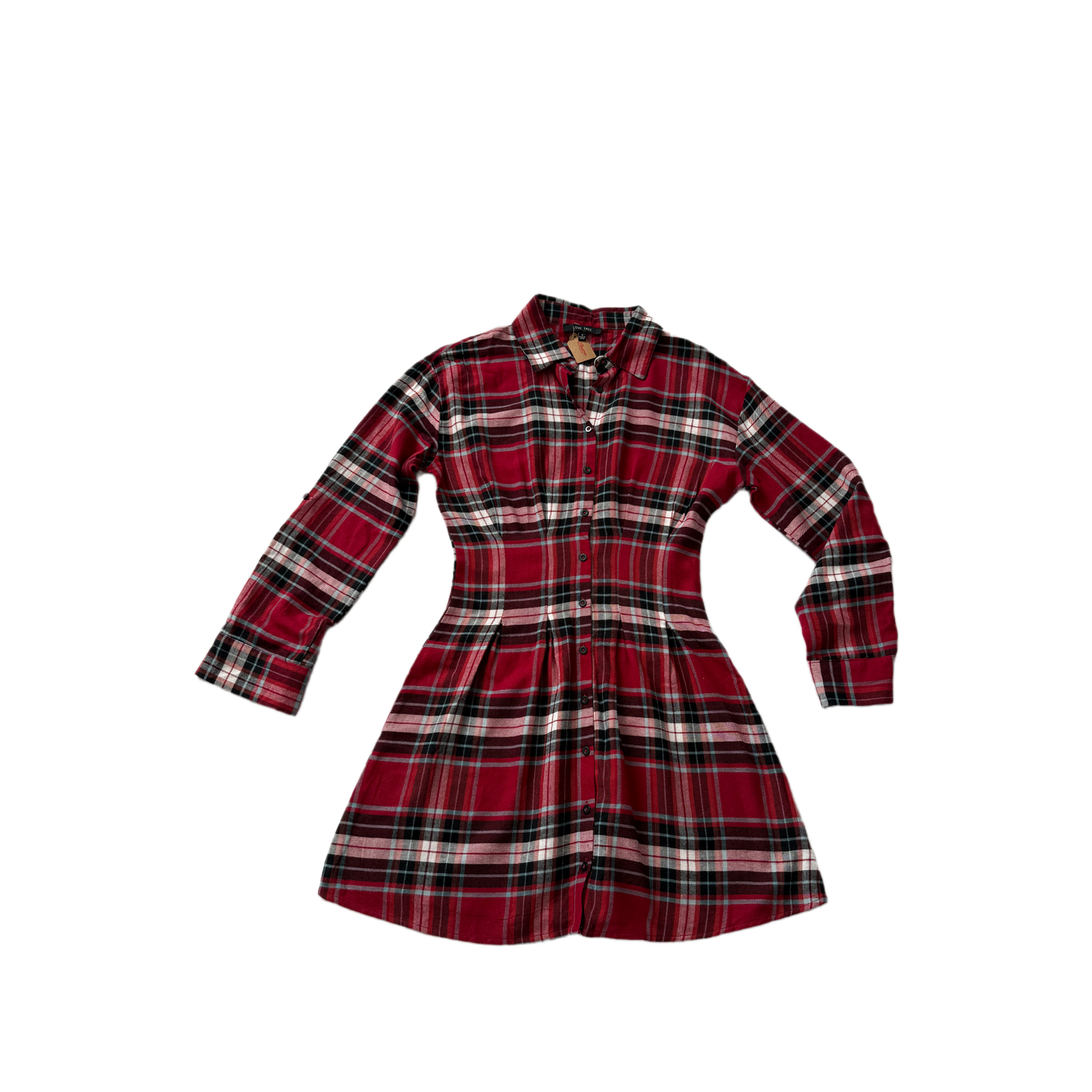 Classic Red Plaid Button-Up Dress | Cinched Waist A-Line Shirt Dress