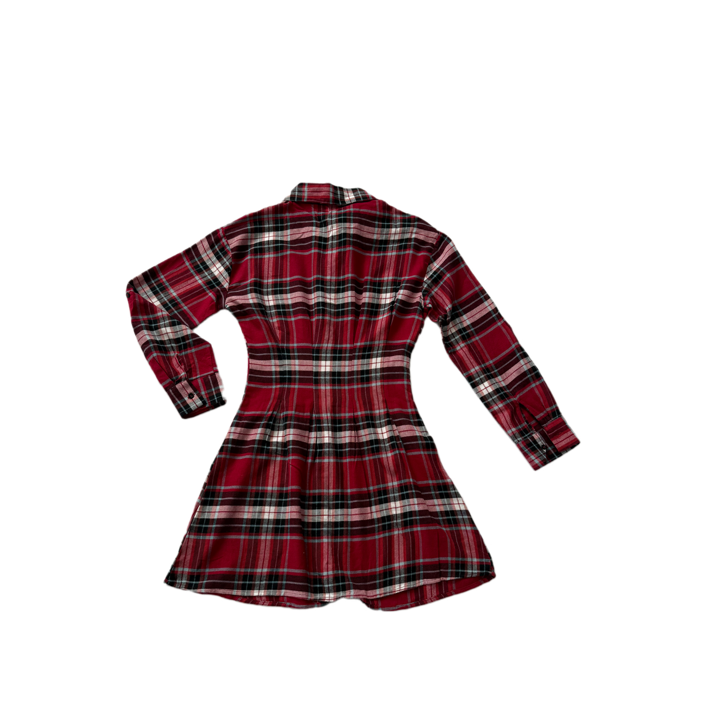 Classic Red Plaid Button-Up Dress | Cinched Waist A-Line Shirt Dress
