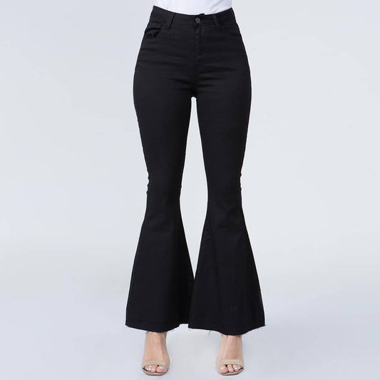 American Bazi High Waist Black Flare Jeans with Ripped Hem Detail - Women's Denim (Size Small, Style RJH-2583)