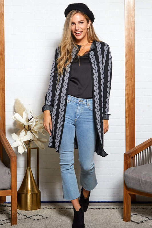 Gray and Black Long Knit Cardigan