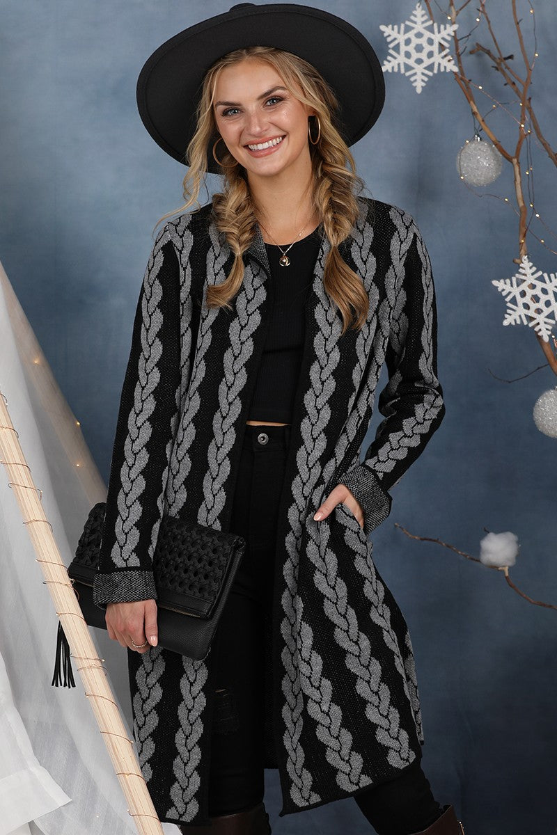 Gray and Black Long Knit Cardigan