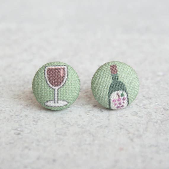 Red Wine Fabric Button Earrings - Descendencia Latina