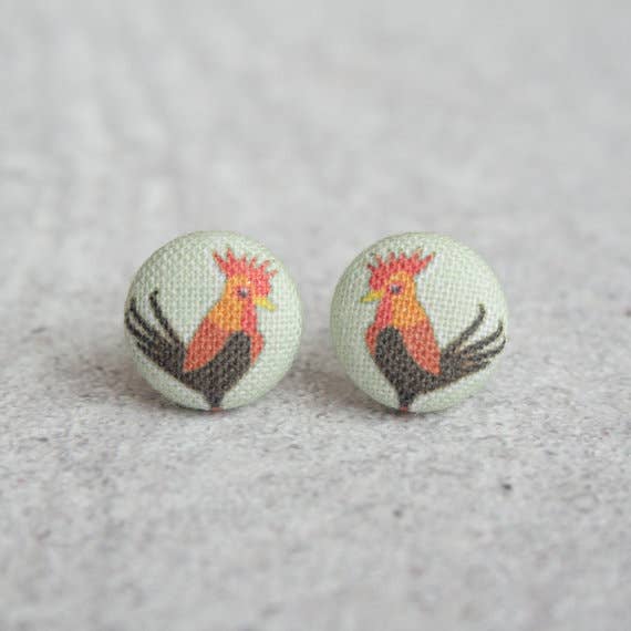 Rooster Fabric Button Earrings - Descendencia Latina