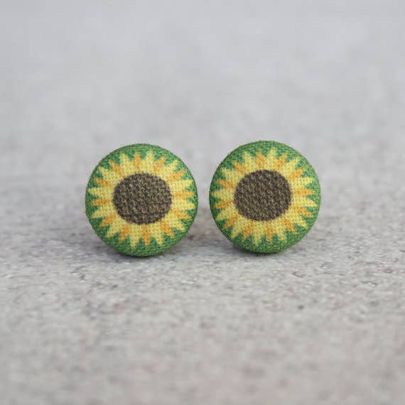 Sunflower Fabric Button Earrings - Descendencia Latina