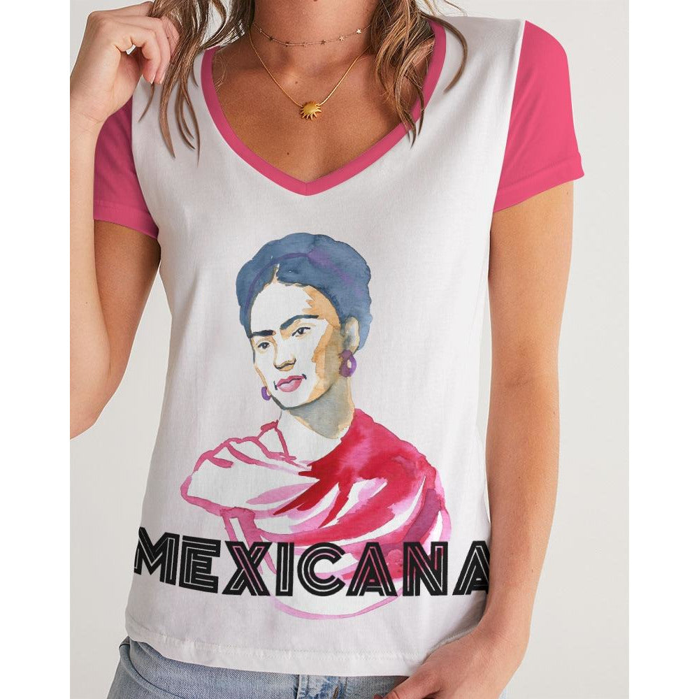 Frida Portrait Women's V-Neck Tee - Descendencia Latina