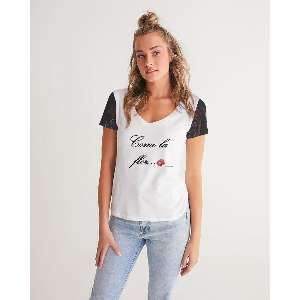 "Como La Flor" Selena Quintanilla Women's V-Neck Tee - Descendencia Latina