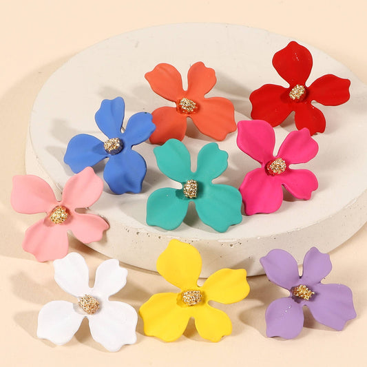 Floral Color Coated Metal Stud Earrings - Descendencia Latina