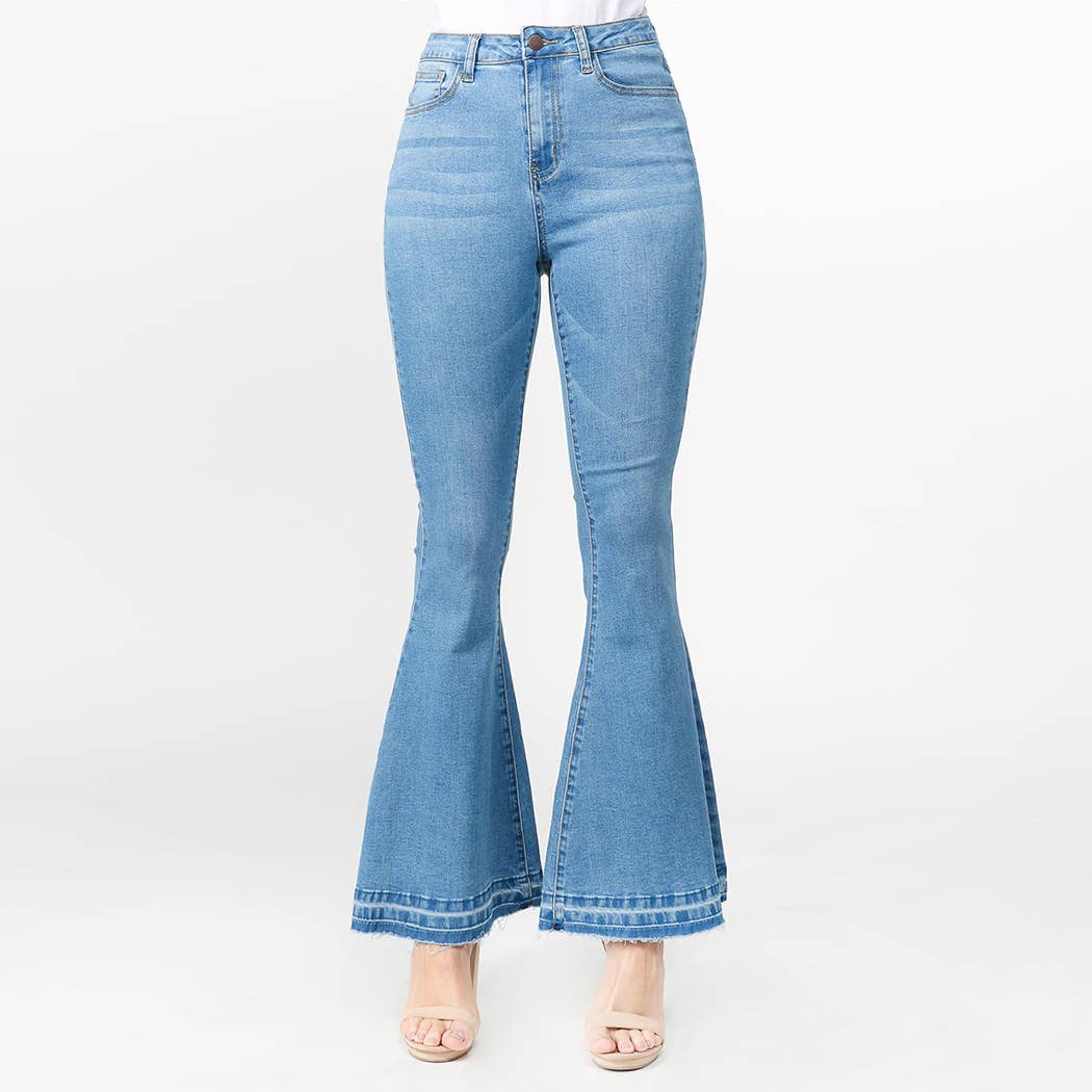 High Waisted Denim Flared Jeans- Light Wash - Descendencia Latina