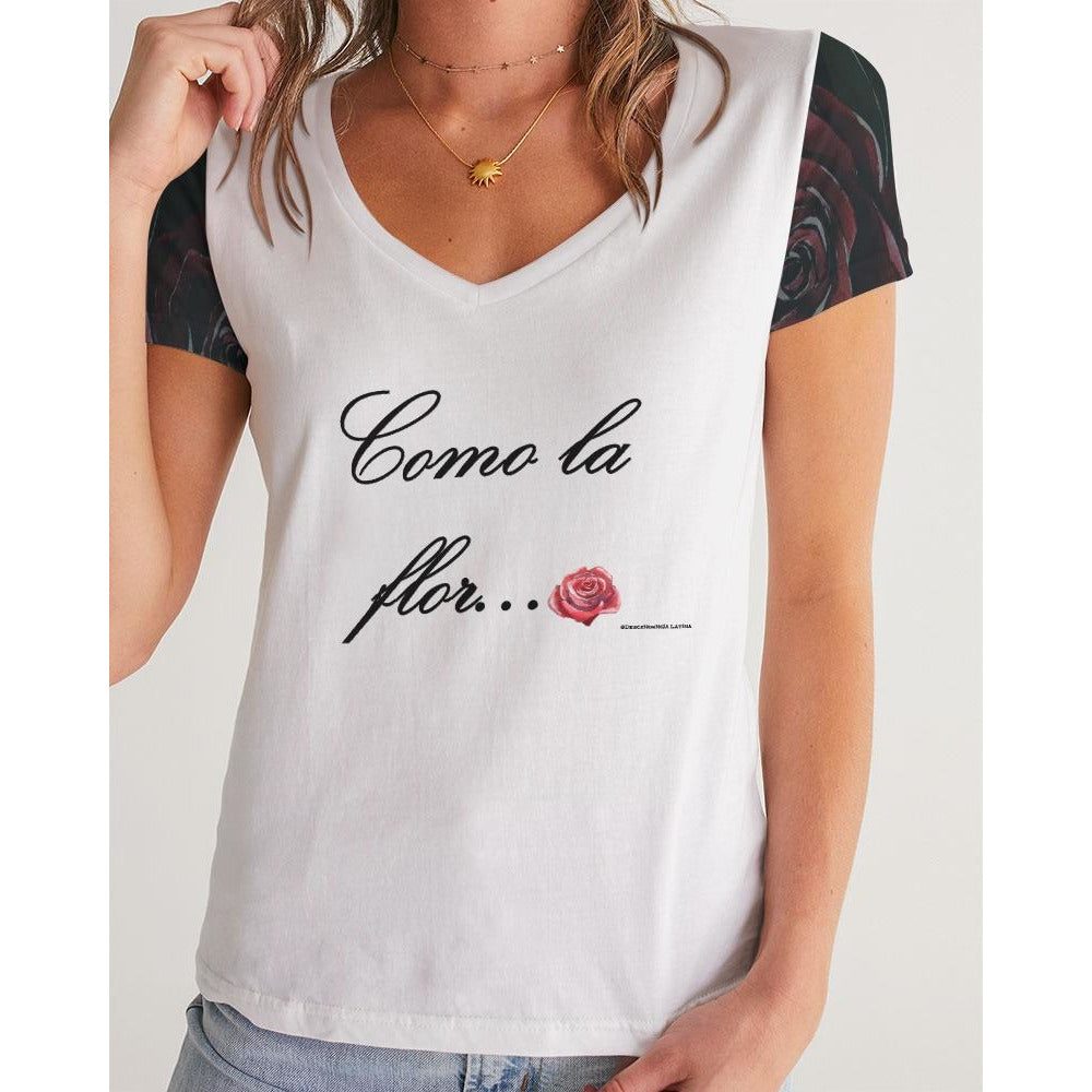 "Como La Flor" Selena Quintanilla Women's V-Neck Tee - Descendencia Latina