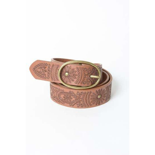 Floral Stitch Oval Buckle Belt - Descendencia Latina