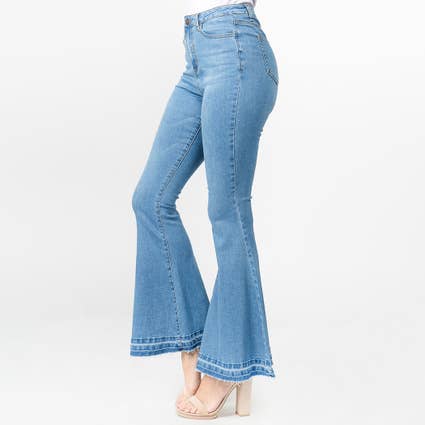 High Waisted Denim Flared Jeans- Light Wash - Descendencia Latina