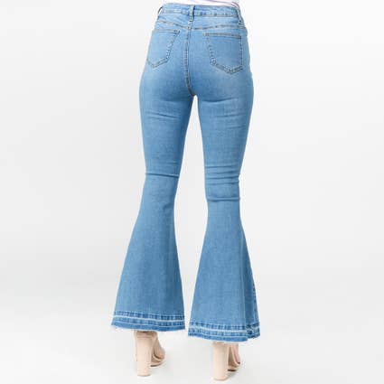 High Waisted Denim Flared Jeans- Light Wash - Descendencia Latina