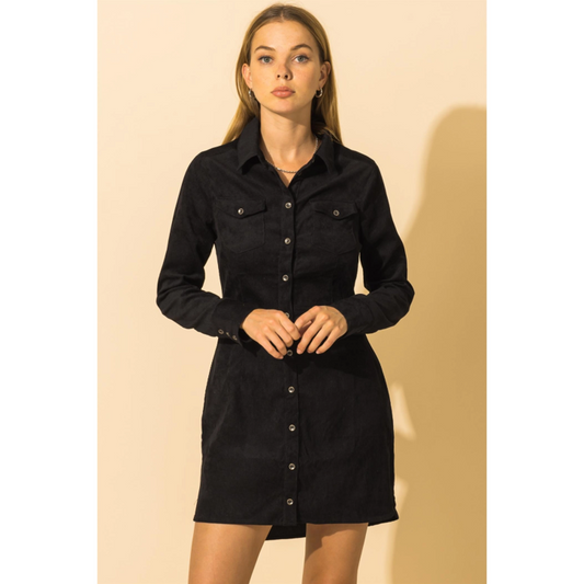 Black Corduroy Button Down Dress