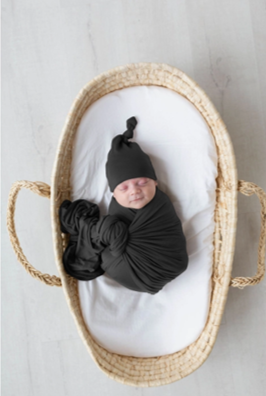 Black Baby Swaddle and Hat