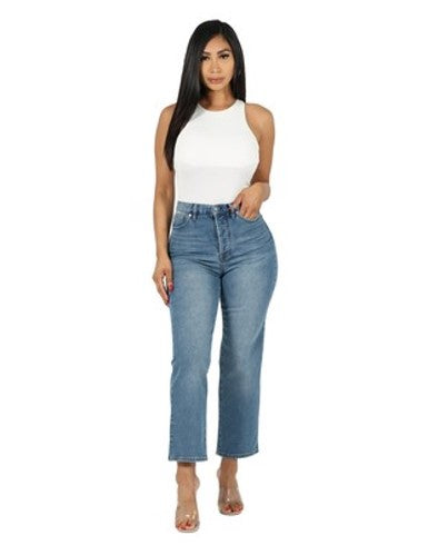 Boom Boom Jeans Los Angeles Light Wash Straight Leg Cropped Mom Jeans (Model SH22582z)
