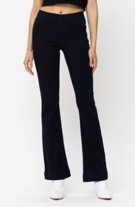 Cello Mid Rise Pull On Boot-cut Jeans - Women's Deluxe Comfort Stretch Rayon Denim, Dark Wash (Sizes L & XL)