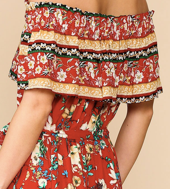 Joaquina Floral Printed Off Shoulder Maxi Dress