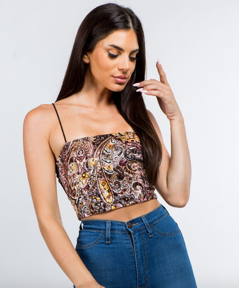 Paisley Velvet Crop Top