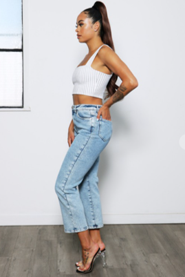 Boom Boom Jeans Los Angeles Women's High Waisted Cropped Mom Jeans - Straight Leg, Medium Stretch, Unique Wash (Style C21759Z)
