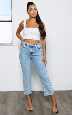Boom Boom Jeans Los Angeles Women's High Waisted Cropped Mom Jeans - Straight Leg, Medium Stretch, Unique Wash (Style C21759Z)