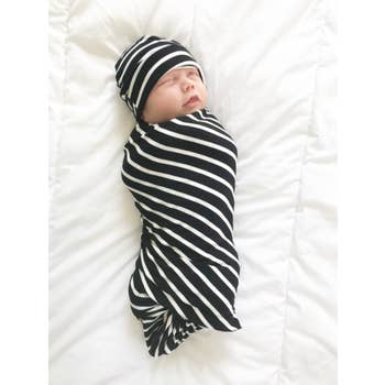 Black Stripe Swaddle + Hat Set