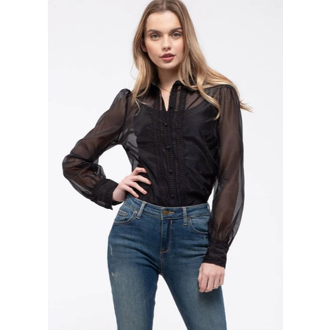 Black Sheer Embroidered Shirt