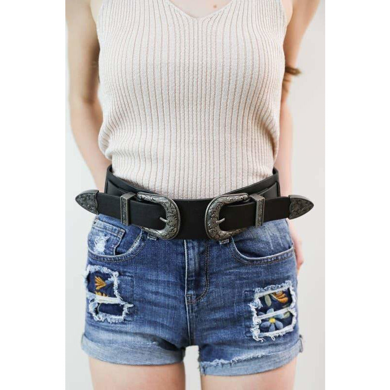 Double Western Buckle Belt Black - Descendencia Latina