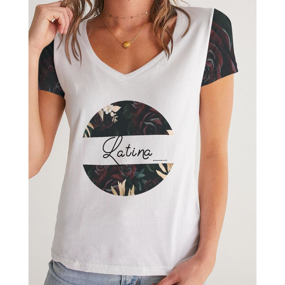 "Latina" Rose Women's V-Neck Tee - Descendencia Latina