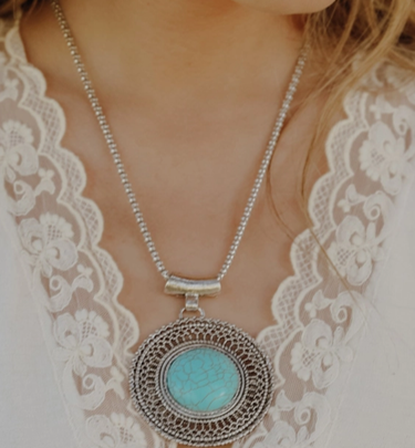 Sun Medallion Turquoise Statement Necklace