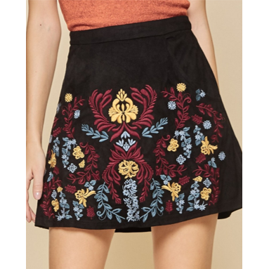Black Flair Embroidered Skirt - Descendencia Latina