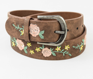 Floral Embroidered Horse Shoe Buckle Belt