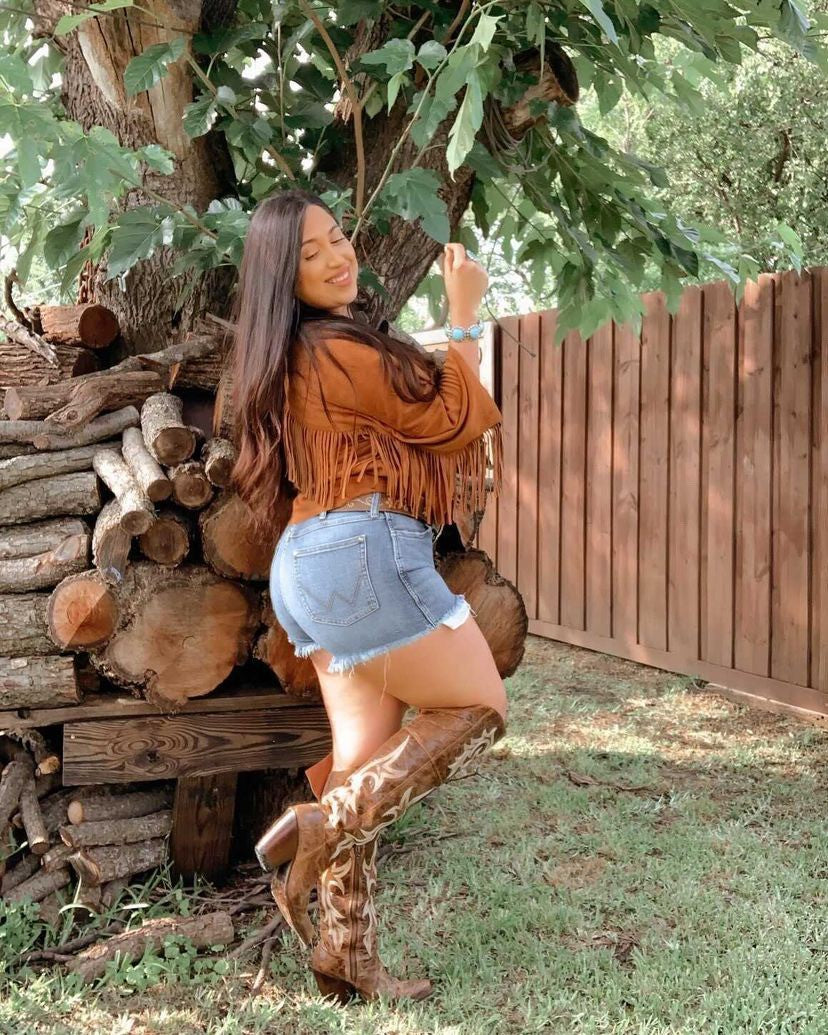 Tan Cowgirl Suede Jacket with Fringe